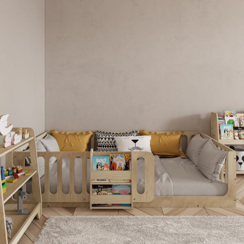 Montessori Floor Bed with Bookshelf